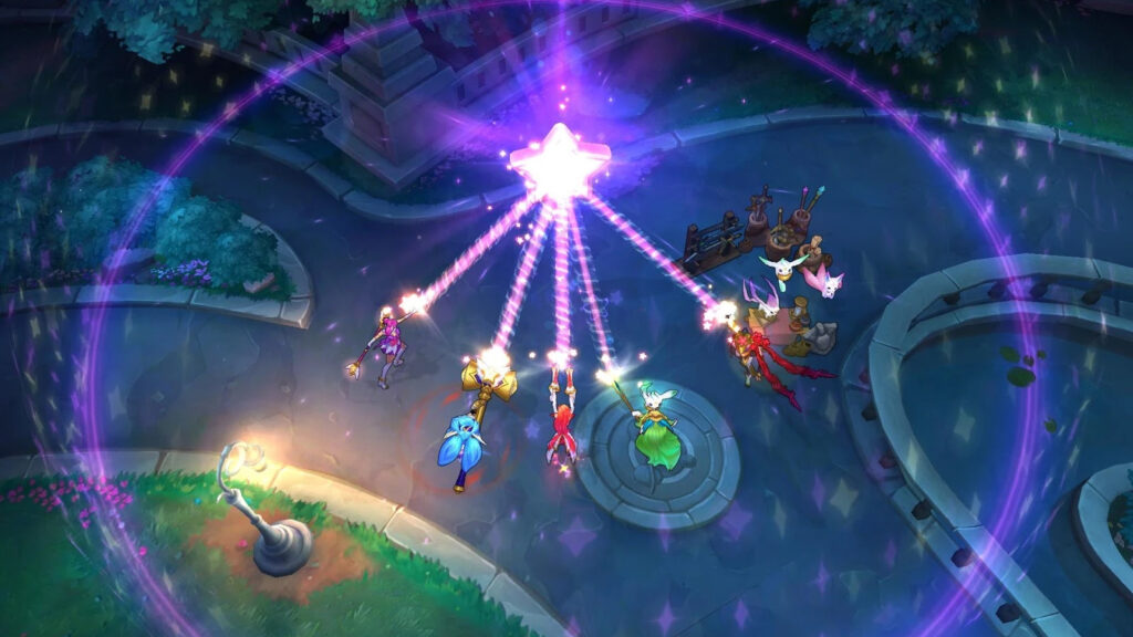 LoL PvE game mode Invasion featuring Star Guardian skins Lux, Miss Fortune, Jinx, Lulu, and Poppy